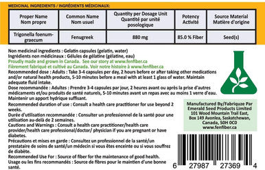 FenFiber - Fenugreek Seed Fiber Supplement, Made and Grown in Canada, 120 count, Premium Soluble Fiber