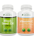 Purely Holistic Black Seed Oil 1400Mg + Vitamin C 1000Mg - 180 Softgels + 365 Capsules - Immune Bundle - Easy To Swallow - Made In Usa
