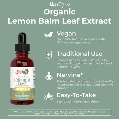 Maryruth Organics Lemon Balm Leaf | Vegan | Non-GMO | 1 Fl Oz