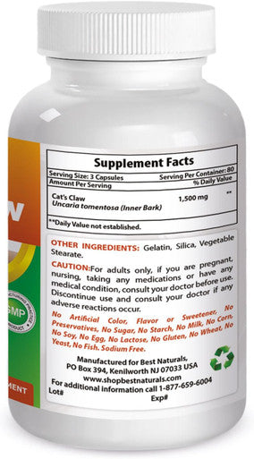 Best Naturals Cat'S Claw Capsule 500 Mg 240 Count