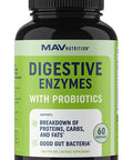 Digestive Enzymes Supplement with Probiotics for Breaking Down Dairy Protein Sugar Carbs Nutrient Absorption Lactose Gas Relief Bloating Vegetarian 3rdParty Tested 60 Capsules