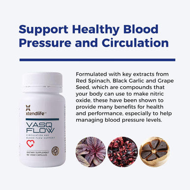 Xtendlife Vasqflow Circulation And Blood Flow Support - Nitric Oxide Supplement To Improve Nitric Oxide, Oxygen Flow, Healthy Blood Pressure & Immunity 100% Vegan, Non-Gmo (90 Count)
