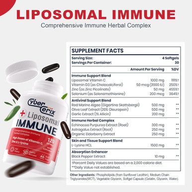 Liposomal Immune Support Supplement For Adults, Complex With L-Lysine 1,500Mg, Vitamins, Minerals & Herbal Extracts, Comprehensive Daily Wellness Blend For Men & Women - 240 Capsules
