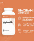 Nui Nutra Niacinamide Flush Free Form of Vitamin B3 Nicotinamide Supplement | 500mg | 200 Capsules | Supports Skin, Joints, and Heart | Gluten Free