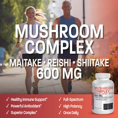 Triple Mushroom Complex - Maitake - Reishi - Shiitake - Powerful Antioxidant And Immune System Booster - Full Spectrum Mushroom Complex - 600 Mg Capsules - 120 Count