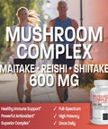 Triple Mushroom Complex - Maitake - Reishi - Shiitake - Powerful Antioxidant And Immune System Booster - Full Spectrum Mushroom Complex - 600 Mg Capsules - 120 Count