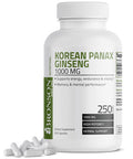 Bronson Korean Panax Ginseng 1000 mg Supports Energy, Endurance & Vitality + Memory and Mental Performance, 250 Capsules