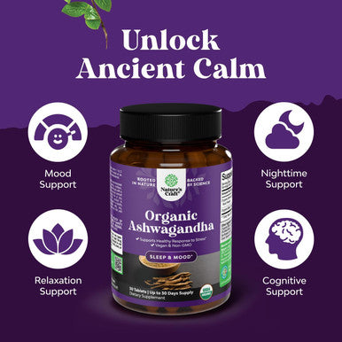 Natures Craft High Strength Organic Ashwagandha Supplements Ashwagandha Organic Tablets for Mood Support & Hormone Balance for Women & Men Root Extract Powder with Black Pepper for Better Absorption 30 Ct