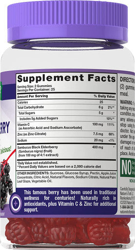 Nature's Truth Sambucus Black Elderberry Gummies 50 + 30% = 65 Count(Pack of 3) Total 195