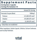 Vital Nutrients Pancreatic Enzymes 1000mg (Full Strength) | Pancreatin Digestion Supplement with Protease Amylase & Lipase | Digestive Enzymes | Gluten Dairy and Soy | 90 Capsules
