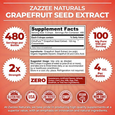 Zazzee Grapefruit Seed Extract (Gse) 4 Ounces | 2X Potency | Maximum Strength | High Absorption | 480 Servings | 100 Mg Per Servi