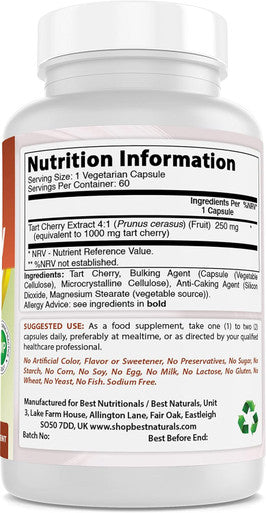 Best Naturals Tart Cherry Extract 1000 mg 60 Vcaps