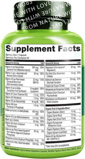 Naturelo One Daily Multivitamin For Women 50+ (Iron Free) - Menopause Support For Women Over 50 - Whole Food Supplement - Non-Gmo - No Soy - 60 Capsules - 2 Month Supply