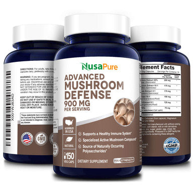 NusaPure Advanced Mushroom Defense 900mg 150 Veggie Caps (Non-GMO & ) Reishi, Maitake, Shiitake, Astragalus, Dandelion & Beta Glucan