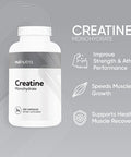 Nui Nutra Creatine Monohydrate Pills | 3G | 200 Capsules | Muscle Mass, Strength, and Performance Improvement for Men and Women | Pre Workout Energy & Post Workout Recovery
