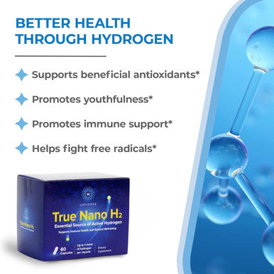 True Nano H2 By H2 Universe Molecular Hydrogen With Active Hydrogen Nanobubbles, Boosts Energy, Powerful Antioxidant 60 Capsules