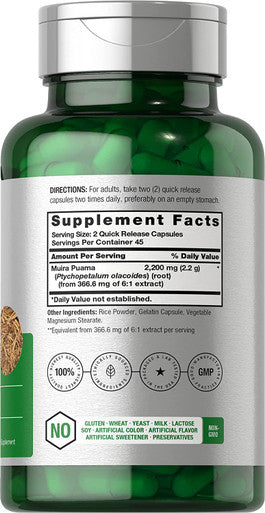 Muira Puama Extract 2200 mg | 90 Capsules | Non GMO, Gluten Free Supplement | by Horbaach
