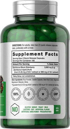 Black Elderberry | 2000mg Capsules | 300 Count | Non-GMO, Gluten Free | Sambucus Supplement | by Horbaach