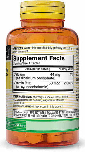 Mason Natural Vitamin B12 50 Mcg With Calcium - Healthy Conversion Of Food Into Energy, Supports Nerve Function And Health, 100 Tablets