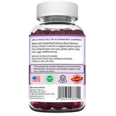 Herbion Naturals Elderberry Gummies with Vitamin C Zinc Healthy Immune System Support Gummies 60 Count Pectin Gummies
