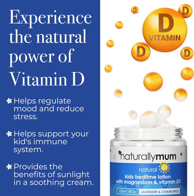 Naturallymum NaturallyMum Kids Magnesium Bedtime Lotion with Vitamin D | Support for Sleep Heart Bone Nerve Gut and Muscle Health | Alternative to Melatonin | Lavender & Chamomile 4.2 fl oz
