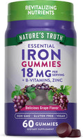 Natures Truth Iron Gummies 60 Count Vegan, Non-Gmo & Gluten Supplement With Zinc & B Vitamins Grape Flavor