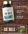 Ox Bile Supplement | 500Mg | 60 Capsules | Digestive Enzyme | Non-Gmo & Gluten Free | By Herbage Farmstead