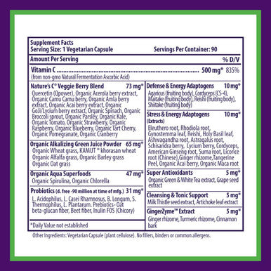 Paradise Herbs Earth'S Blend Vitamin C With Nature'S C And Adaptogens Superfoods Base Of Probiotics and Organic Alkalizing Greens 90 Vegetarian Capsules