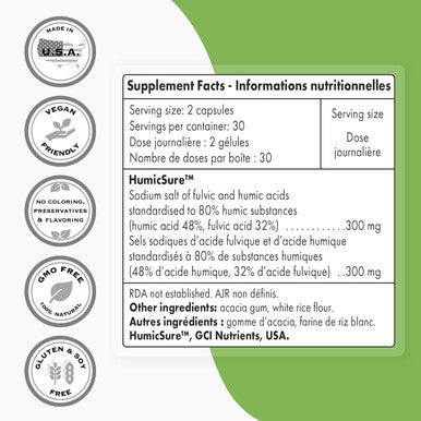 Supersmart Humic Fulvic Acids 300 mg Per Day Sodium Salts of Humic Acid Fulvic Acid Immune System Booster NonGMO Gluten Free 60 Vegetarian Capsules