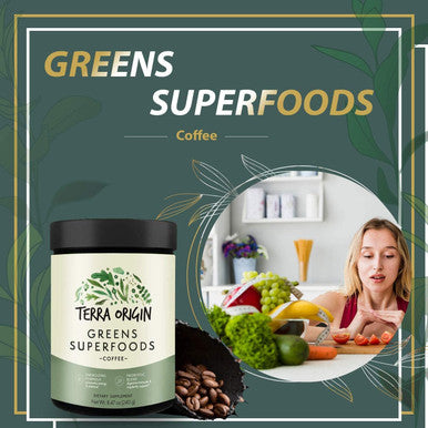 Terra Origin Superfoods Greens Immune Defense And Digestive Support | Probiotics, Organic Vegetables, Digestive Enzymes | Non-Gmo, Gluten-, Dairy , Vegan | 30 Servings | Coffee Flavor