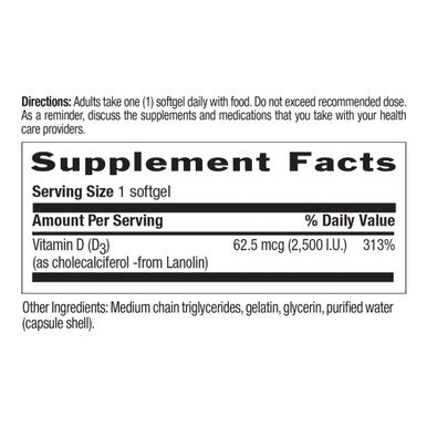 Country Life Vitamin D3 Non-Fish 2500 Iu 200 Softgels Certified Gluten Free