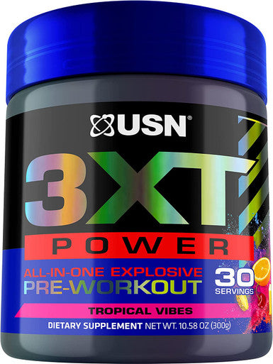 USN 3XT Power Pre-workout Powder for Men and Women, Nitric Oxide Supplement With L-Citrulline & Nitrosigine, Muscle Growth, Pumps, Vascularity, & Energy Drink Mix - 30 Serving (Tropical Vibes)