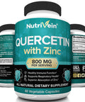 Nutrivein Quercetin 800mg with Zinc - Plant Pigment Flavonoid - Immune System Booster - 30 Day Supply (60 Capsules, 2 Daily)