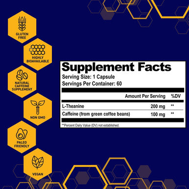 Natural Stacks Smart Caffeine Supplement 60ct Instant Energy and Focus for Life School Work No Jitters and No Crash Premium Sourced 100mg Caffeine from Coffee 200mg LTheanine from Green Tea