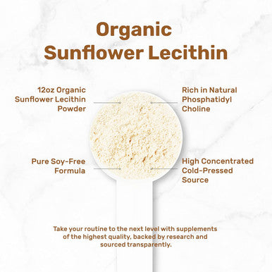 Deal Supplement Organic Sunflower Lecithin Powder 12oz Soy Plant Based Naturally Occurring Phosphatidyl Choline Lactation Supplement for Women Non-GMO