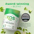 Kos Organic Super Greens Powder Erythritol - Plant Based Superfood Blend With Spirulina, Chlorella & Wheatgrass - Usda Certified Organic, Green Juice Smoothie - Apple Flavor - 28 Servings