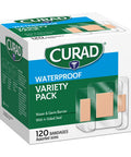 Curad Waterproof Bandage Variety Pack 3 Styles Included; Assorted Size 120 Bandages