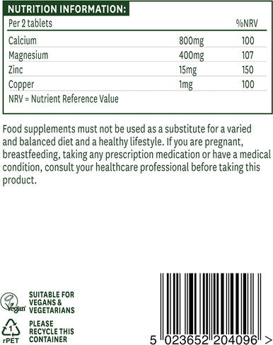Natures Aid Calcium Magnesium and Zinc Maintain Normal Bones Teeth and Muscle Function Vegan 90 Tablets