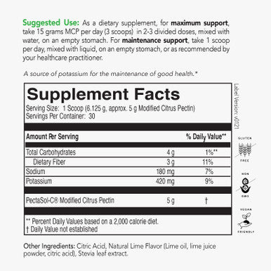 ecoNugenics PectaSol-C Modified Citrus Pectin Cellular Health and Immune System Supplement - Lime Infusion Powder - Maintain Healthy Galectin-3 Levels - Cardiovascular Support (183.75 Grams)