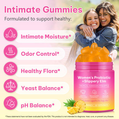 GMOLARSUSCO Feminine Probiotics Gummies for Women Vaginal Probiotics Feminine Balance pH Gummies for Healthy Odor Yeast Balance Flora Gut Health Immune System with Slippery Elm Prebiotics & Lactobacillus Bl 60 Gummies