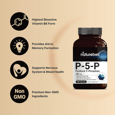 P5P Vitamin as Pyridoxal 5 Phosphate 100mg 180 Capsules Activated P5P Vitamin B6 Supplements Support Brain Health Memory Function No GMOs