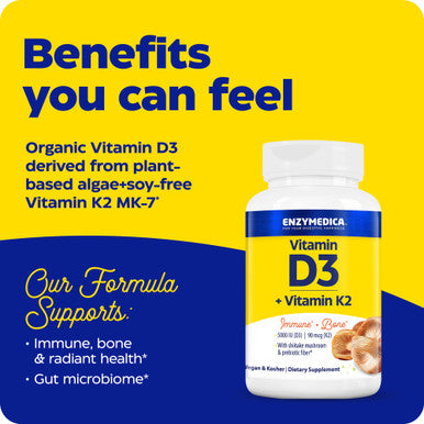 Enzymedica Organic Vitamin D3 +K2, 60 Count