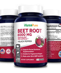 NusaPure Beet Root 8,000mg Equivalent per caps (Vegan, Non-GMO, Extract 20:1 & Gluten-Free) with Black . 200 Veggie caps