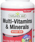 Natures Aid Multi-Vitamins And Minerals 60 Tablets (Without Iron One-A-Day Multi-Vitamin And Mineral Formula Supports Immune Energy Brain And Bone Health Vegan Society Approved Made In The Uk)