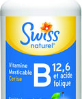 Swiss Natural Vitamin B12, B6 and Folic Acid Cherry Chewable Tablet, 60 tablets