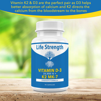 Life Strength Lifestrength Vitamin K2 (Mk7) + D3 25,000Iu Supplement - Extra Strength, Non Gmo, Easy To Swallow, No Fillers - Supports Immune & Bone Health