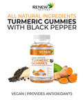 Renew Actives Turmeric Gummies - Antioxidant-Rich Formula With Black Pepper For Enhanced Wellness & Vitality | Easy-To-Swallow - 60 Gummies
