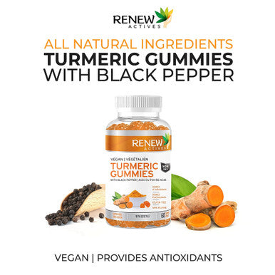 Renew Actives Turmeric Gummies - Antioxidant-Rich Formula With Black Pepper For Enhanced Wellness & Vitality | Easy-To-Swallow - 60 Gummies