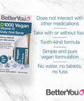 BetterYou Vitamin D3 Spray Liquid Immune Support Supplement, 1000 IU Strength, 0.50 Fl Ounce (100 Sprays), Peppermint