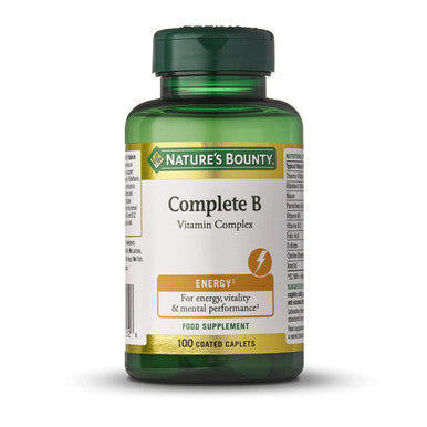 Nature's Bounty Complete B Vitamin Complex Caplets - Pack Of 100 Coated Capsules Two-A-Day - Vitamin B5 B6 And B12 - Supports Energy Levels Mental Focus And Stamina - Vegan